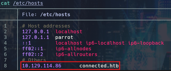 Asignación del dominio en /etc/hosts